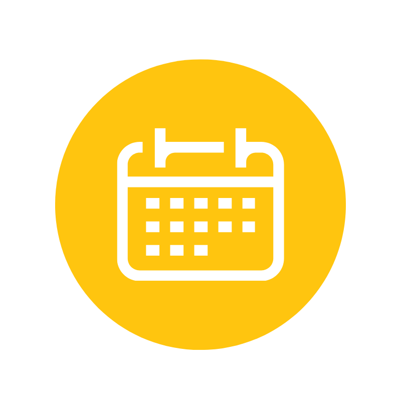 Calendar icon on yellow background.