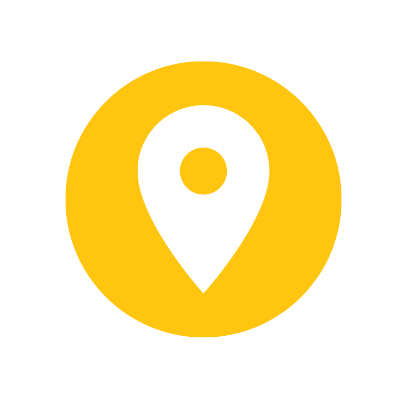 Yellow circular icon with a white map pin or location marker in the center.