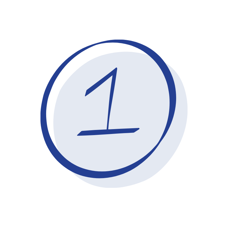 Blue number 1 inside a white circle with a dark blue outline