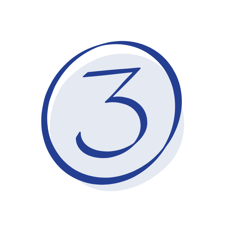 Blue number 3 inside a white circle with a dark blue outline