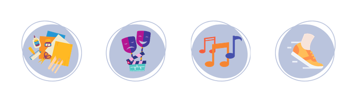 Icons representing options for a day at the spa or wellness center: toiletries, skincare, music, and ice skate.