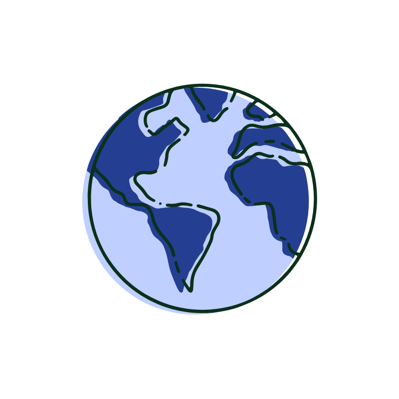 Illustration of Earth showing continents in shades of blue with dark green outline, centered on Africa, Europe, and Asia.