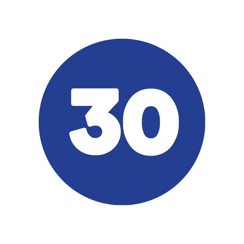 A blue circular icon with the number 30 in black text, representing a speed limit sign.