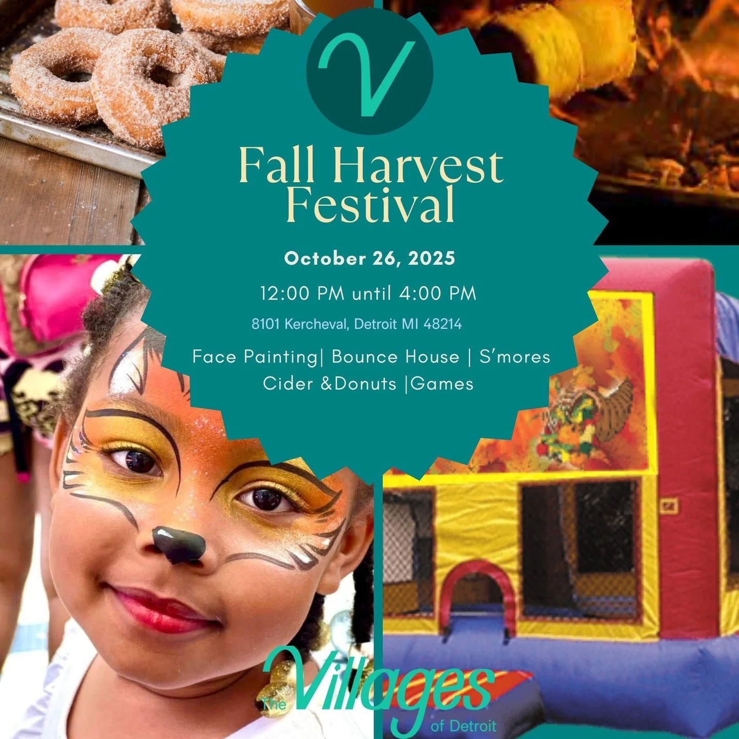 Update! New Date &amp; Time for our Fall 🍂 Festival! 🎃
📅 Sunday, October 26, 2025
🕐 12 PM &ndash; 4 PM
📍 8101 Kercheval Street, Detroit, MI 48214
 Come celebrate the season with The Villages of Detroit! Enjoy fresh cider &amp; donuts, face paint