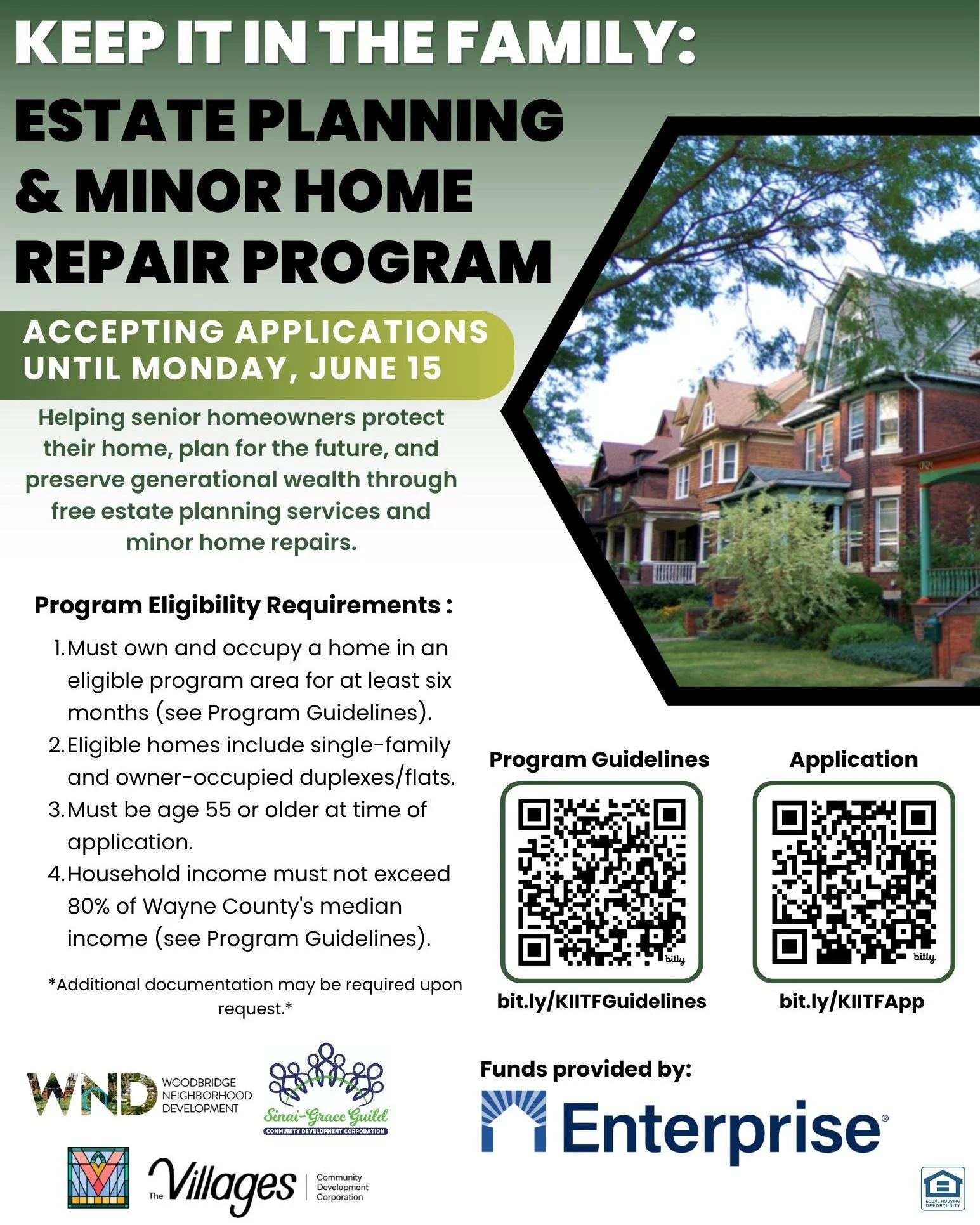 We are thrilled to announce the opening of applications for the "Keep It In the Family" program.  Funded by the Thome Foundation through Enterprise, this program helps seniors create generational wealth by preserving and passing down what i