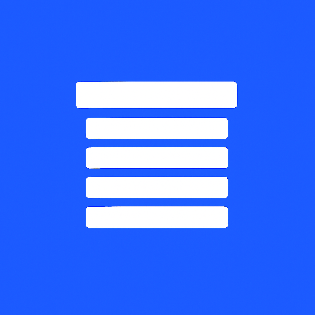 Icon of a stack of white lines on a blue background, representing a menu or list.