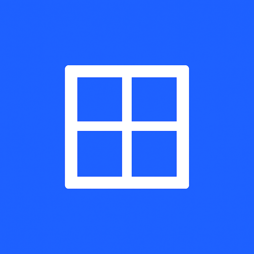 Icon of a white window with four panes on a blue gradient background.
