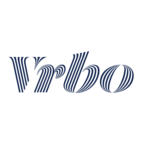 Stylized text spelling 'Vrbo' in dark blue with a decorative font on a white background.