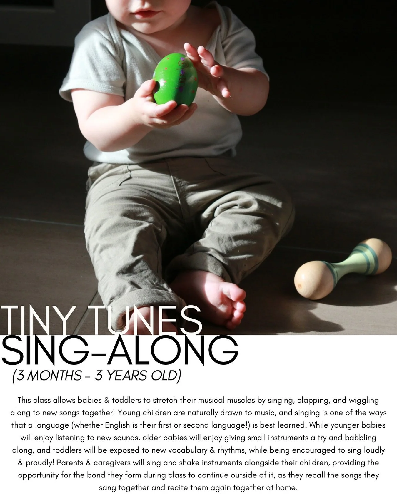 And final class for this autumn will be&hellip;Tiny Tunes Sing-Along! 🎶 

This class allows babies &amp; toddlers to stretch their musical muscles by singing, clapping, and wiggling along to new songs together! Young children are naturally drawn to 
