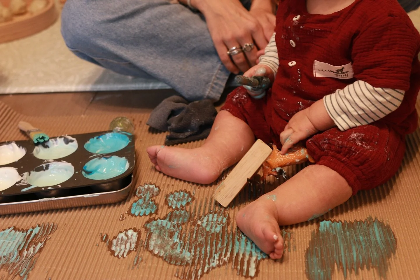 The sweetest little hands &amp; feet at our most recent Baby Messy Art &amp; Sensory Play class. It is always such a delight to watch these tiny explorers experience a variety of textures, temperatures, and tastes within the sensory materials in this