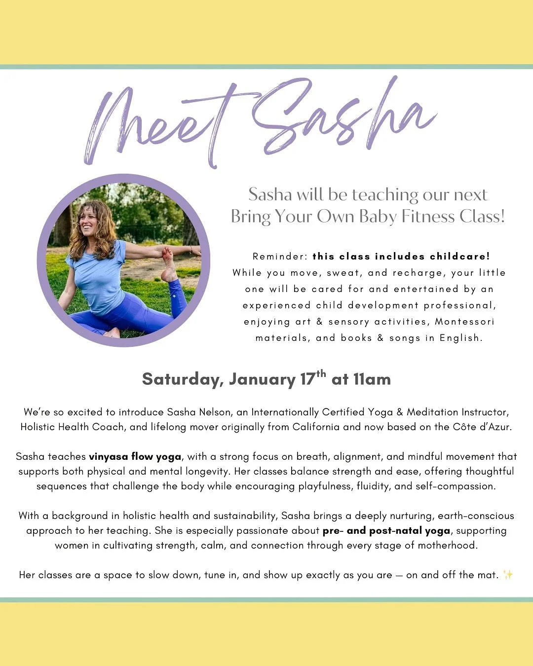 Join us for a moment of movement with Sasha Nelson (@sashayogawellness) this Saturday, January 17th. 

Sasha will be guiding a gentle yet strengthening vinyasa flow yoga class, designed to help you reconnect with your body, your breath, and yourself.