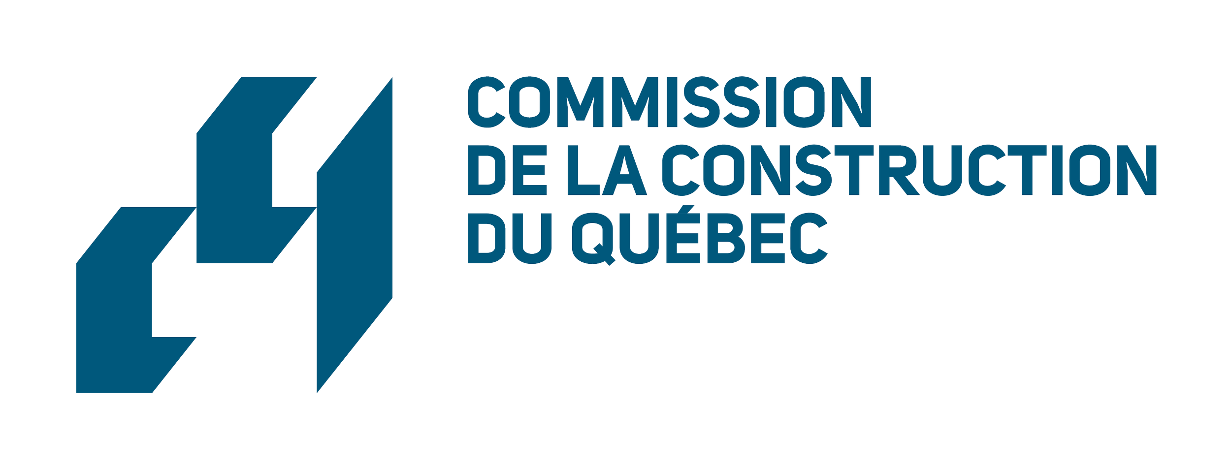 Logo de la Commission de la construction du Québec avec un symbole graphique en forme d'hexagone stylisé et le texte en français.