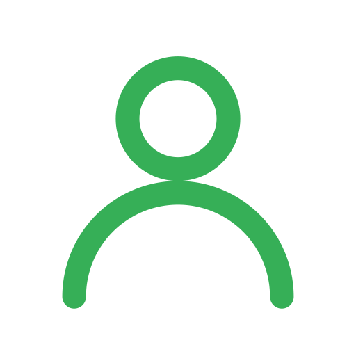 Simple green icon of a person on a black background.