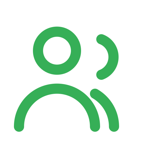 Icon of a person wearing headphones, depicted with a green color on a black background.