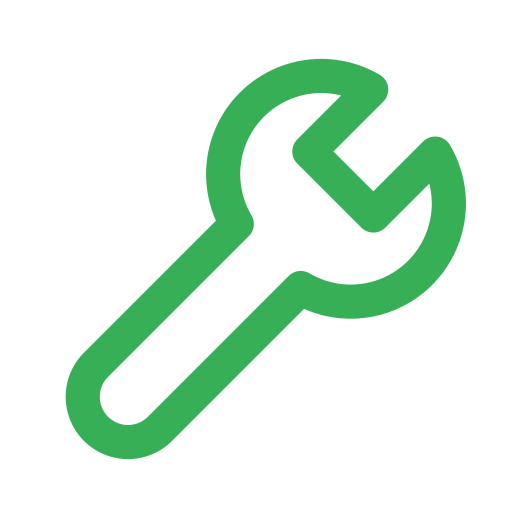 Green wrench icon on a black background