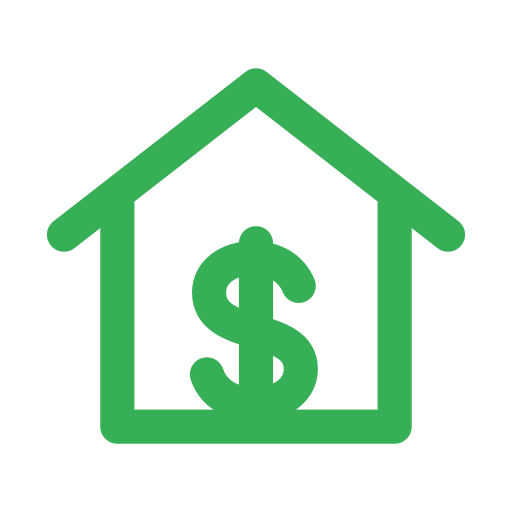 Green house icon with a dollar sign inside.