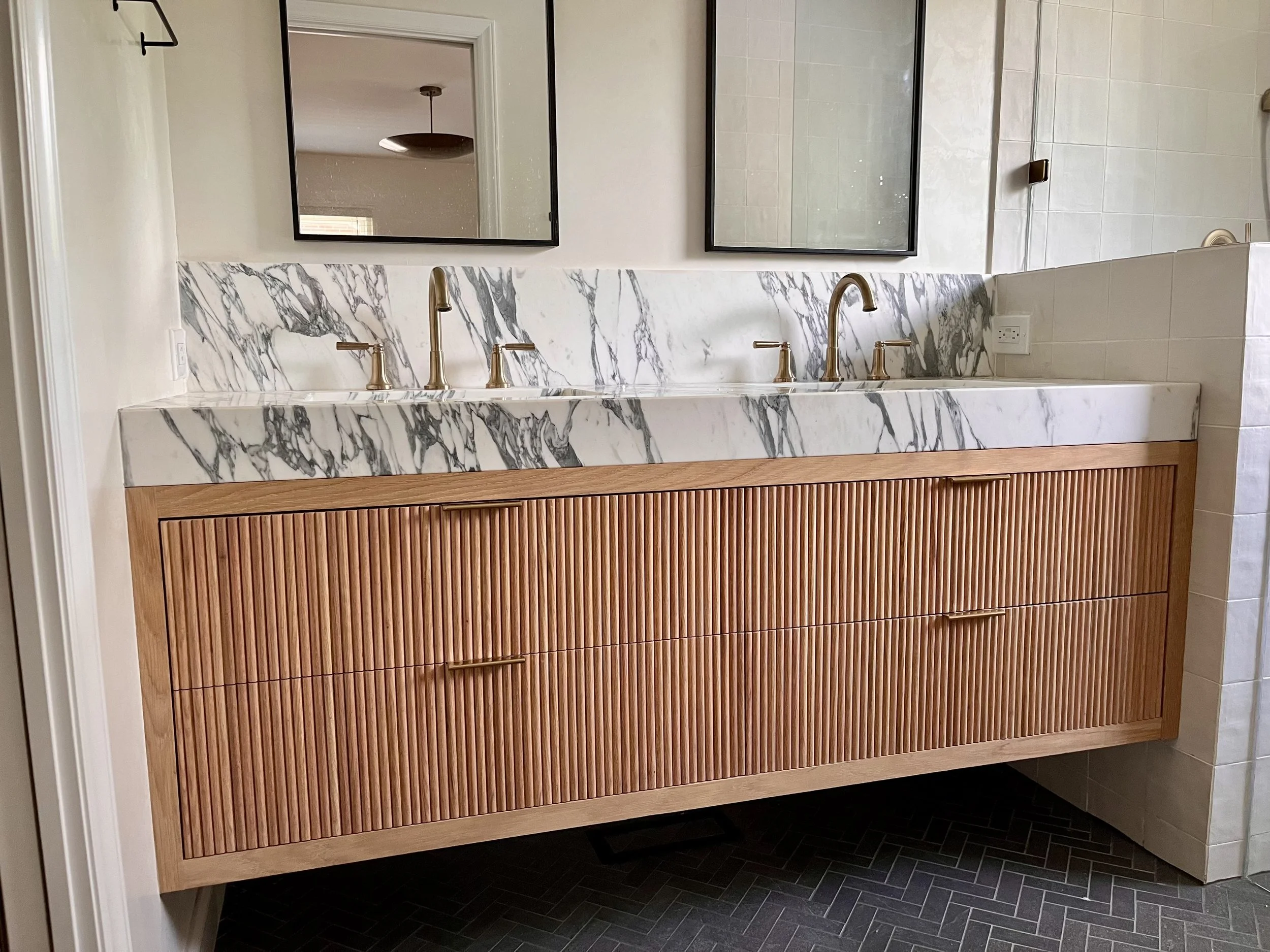Reeded white oak vanity