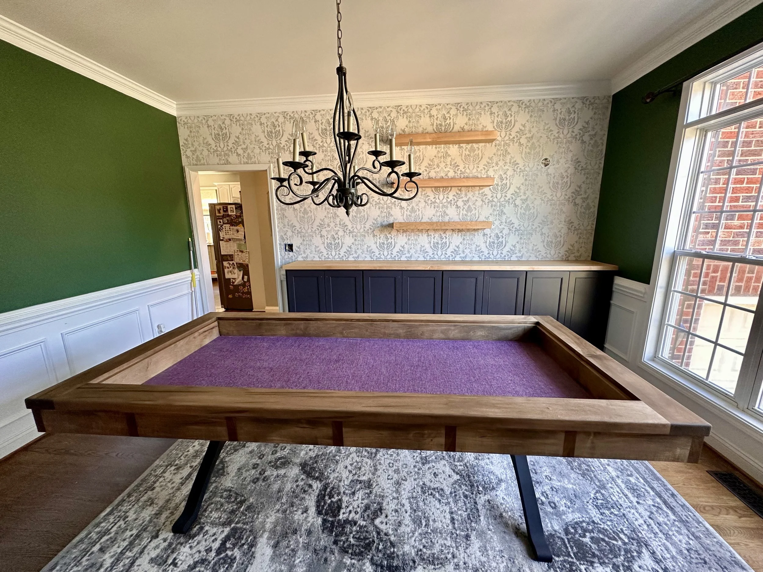 Custom Game Table, Banquette &amp; Floating Shelves in Charlotte, NC