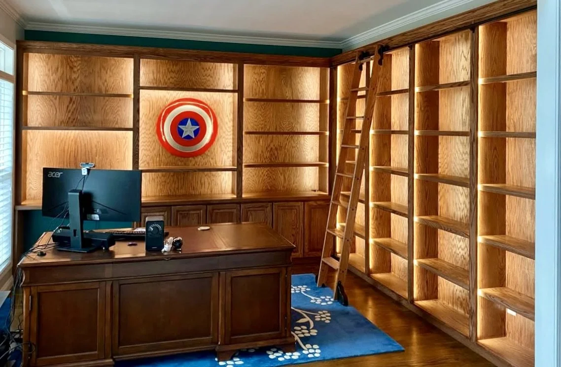 Home library with rolling ladder