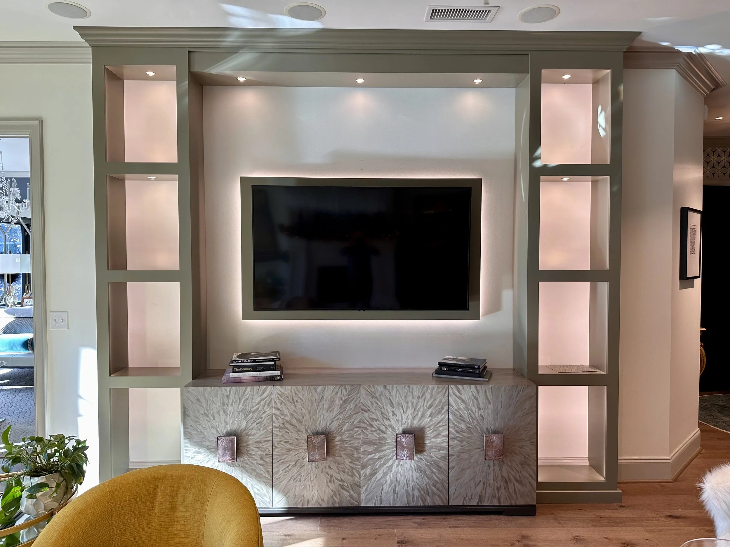 Living room entertainment center with lighting