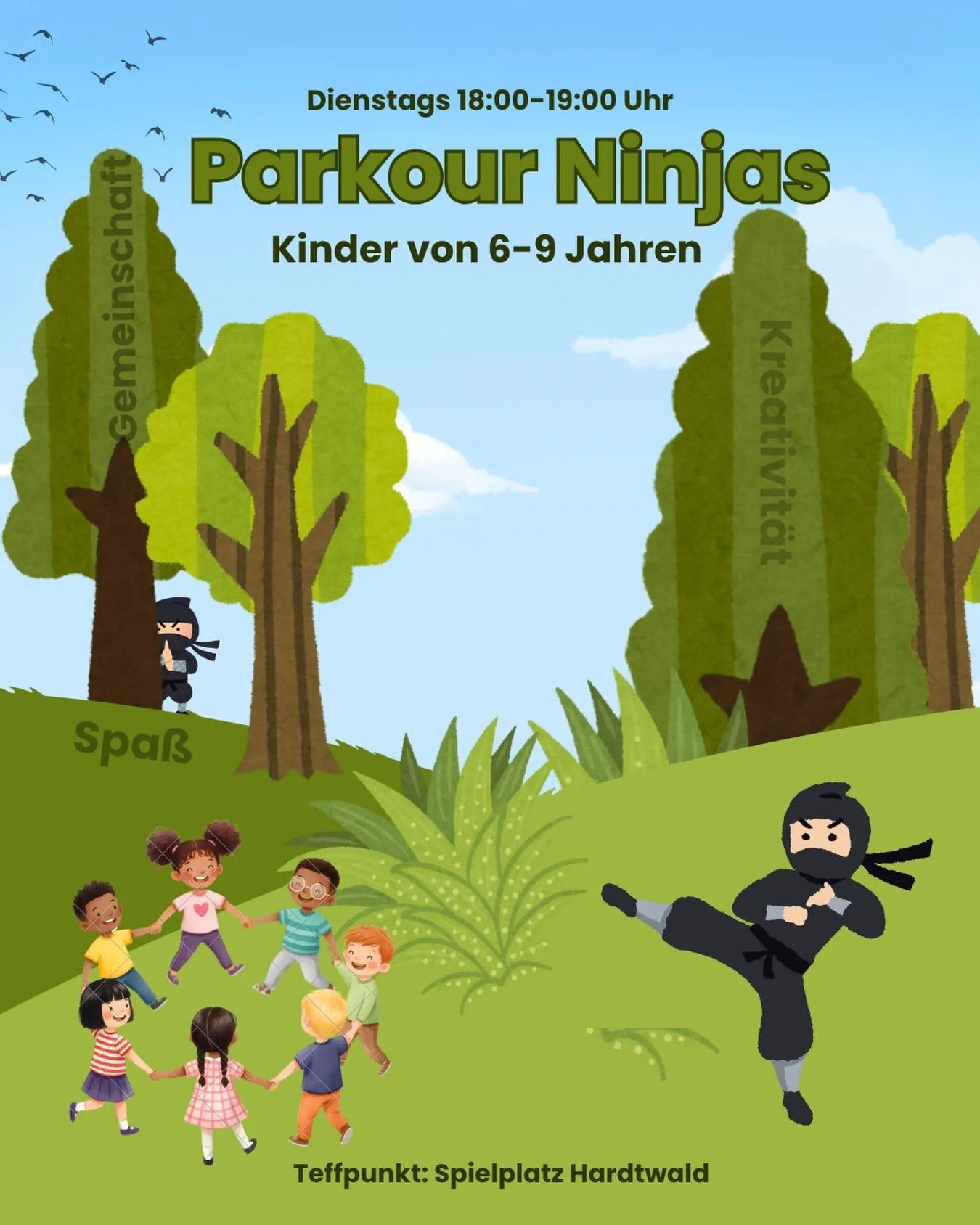 🌳 Parkour Ninjas im Hardtwald &ndash; Bad Homburg 🥷

Weniger Langeweile. Mehr Bewegung. Mehr echte Erlebnisse.

Bei den Parkour Ninjas d&uuml;rfen Kinder einfach Kinder sein: drau&szlig;en im Wald, in Bewegung und Teil einer starken Gemeinschaft. G
