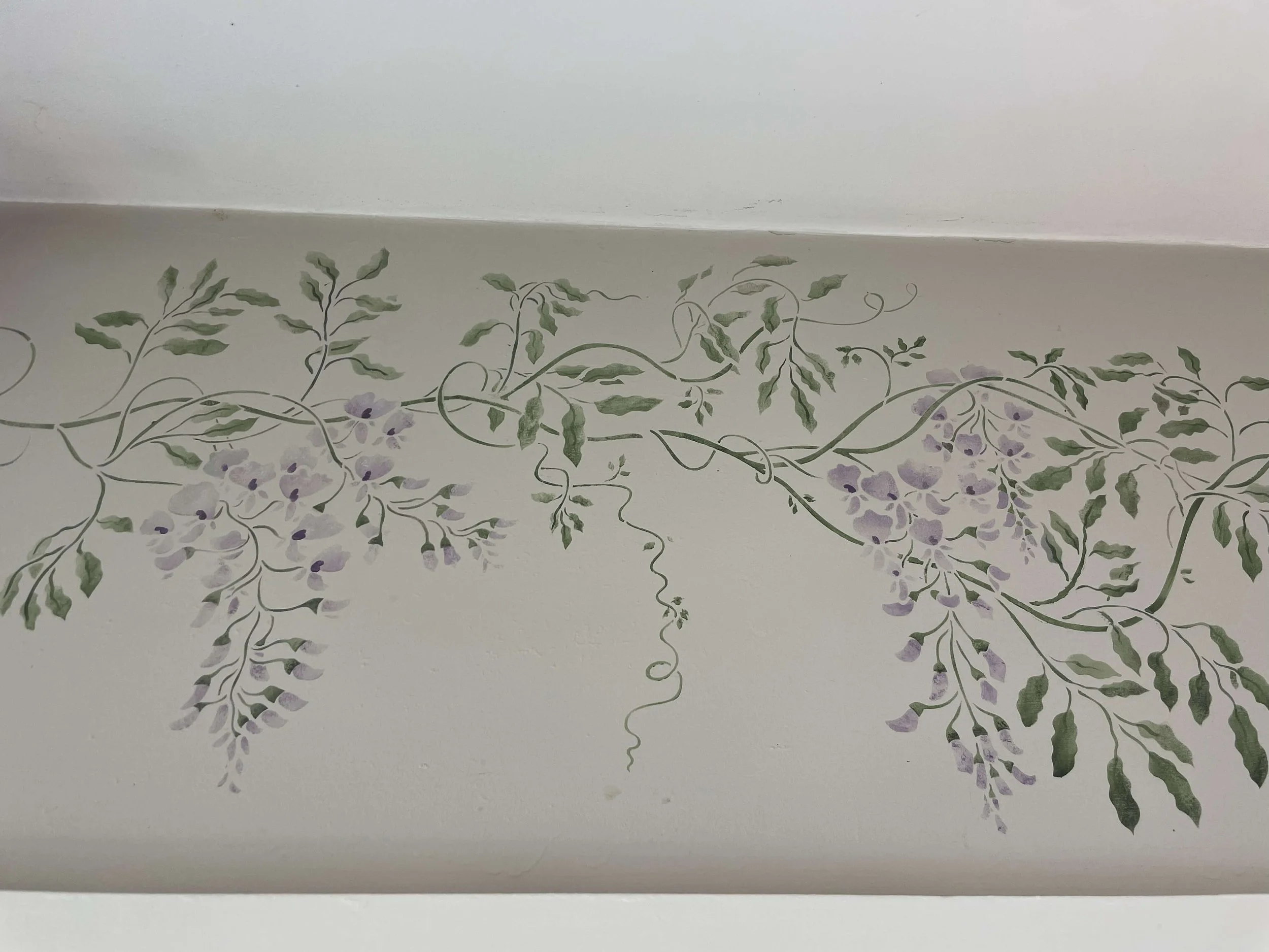 Stencil detailing in Bedroom Elizabeth Cottage Historic Lakefront Vacation Home Belgrade Lakes Maine.jpg