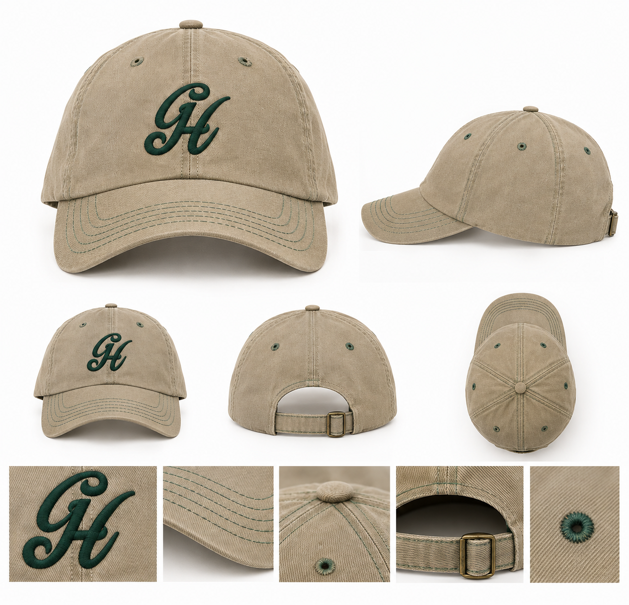 Khaki GH Cap Multi-Angle Product Collage.png
