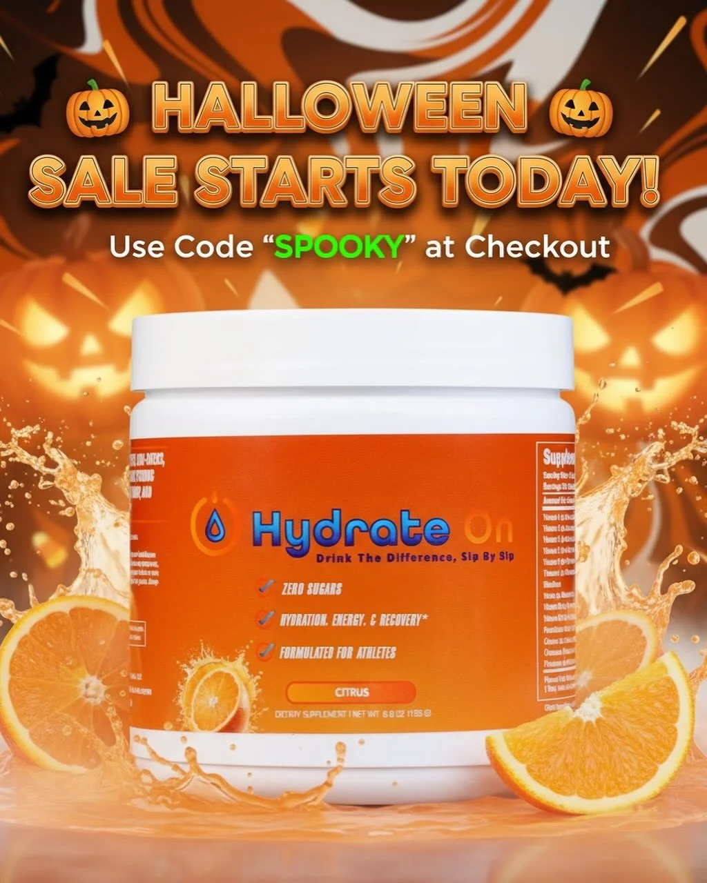 💀 SOMETHING SPOOKY JUST DROPPED 💧
The Hydrate On HALLOWEEN SALE is officially LIVE — and it’s scary good. 😈
For a limited time only, use code SPOOKY at checkout for
🎃 25% OFF + FREE SHIPPING 💥
That’s $45 → $33.75 per jar