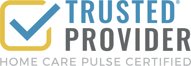 Trusted Provider logo with a check mark inside a yellow square, indicating certified home care services.