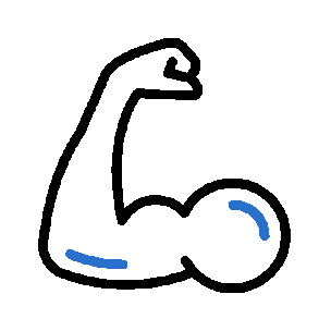 Outline of a muscular arm flexing with a bicep curl against a blue background.