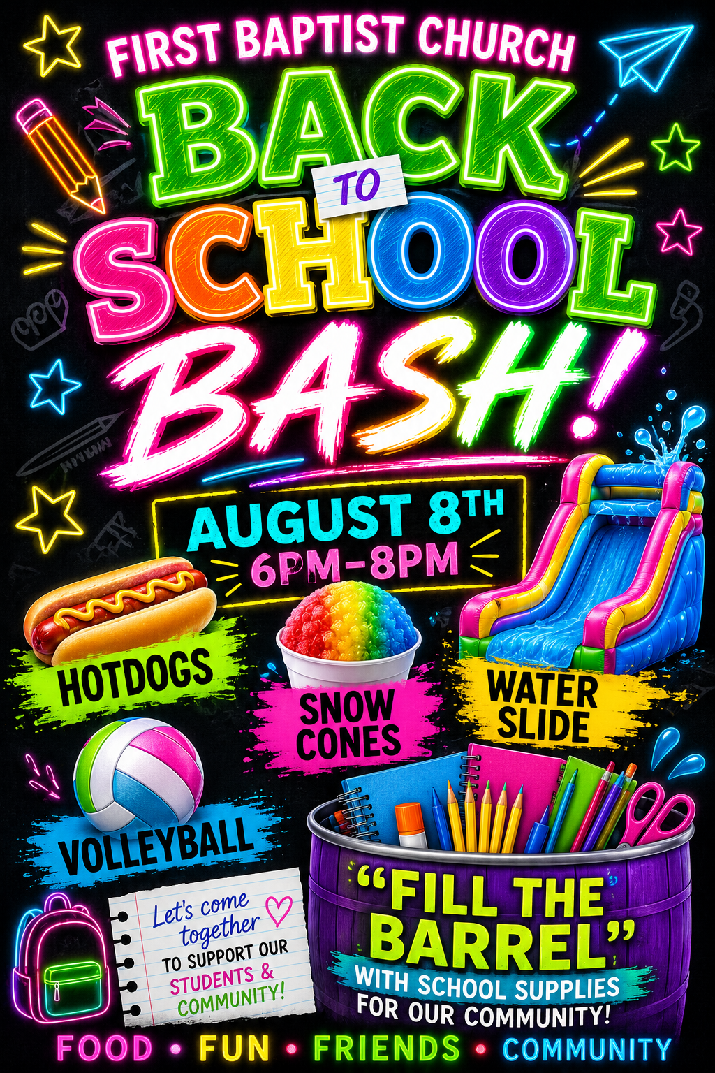 Back to School Bash! Help Us Fill The Barrel With School Supplies! 