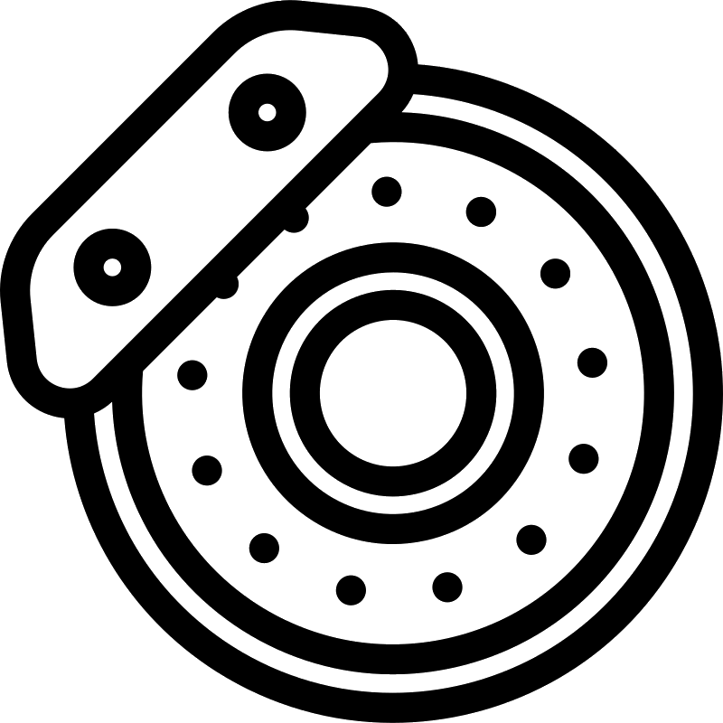 Black and white icon of a brake disc and caliper.