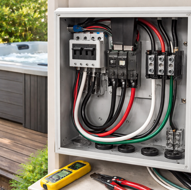 outdoor 240 volt hot tub electrical panel wiring connection