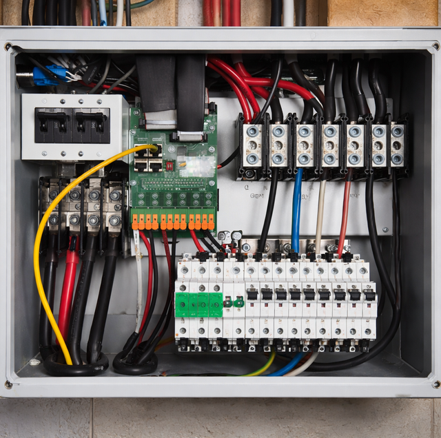 full electrical subpanel with circuit breakers open