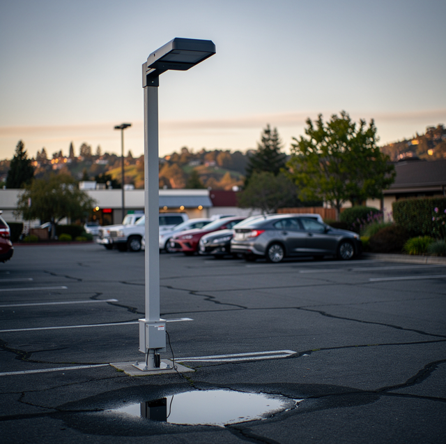 parking lot pole light flickering on at dusk