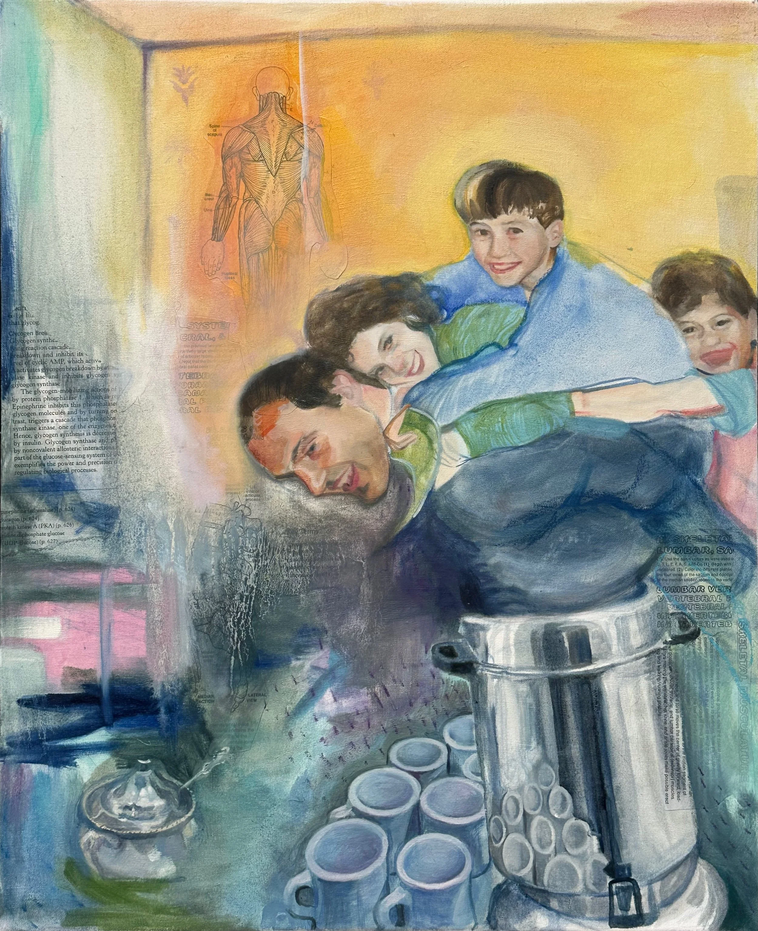 Qari_Cassie_Family_man_oil_and_mixed_media_on_linen_pillowcase_18x22.jpeg