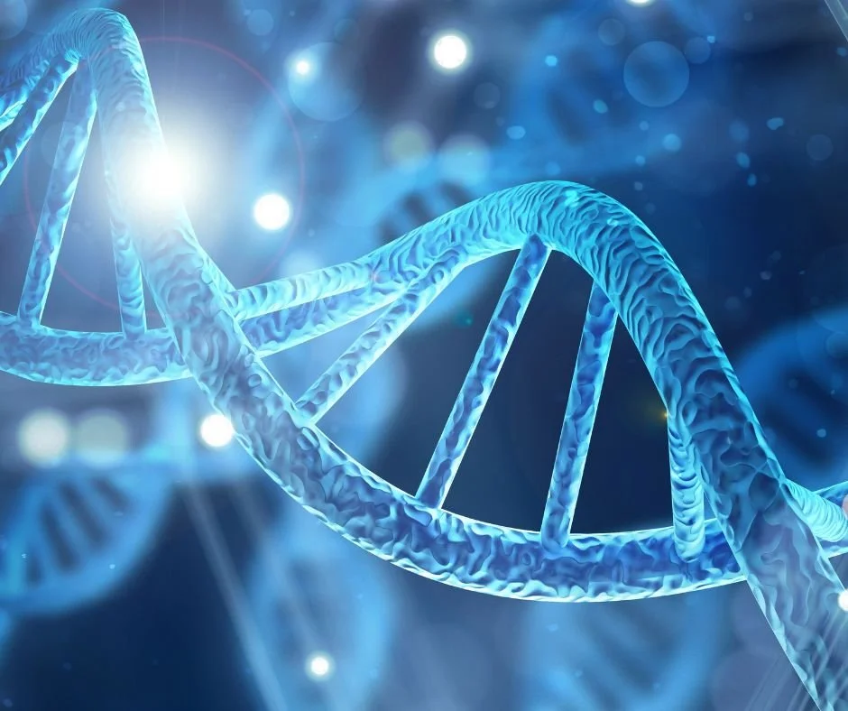 DNA strands on blue background