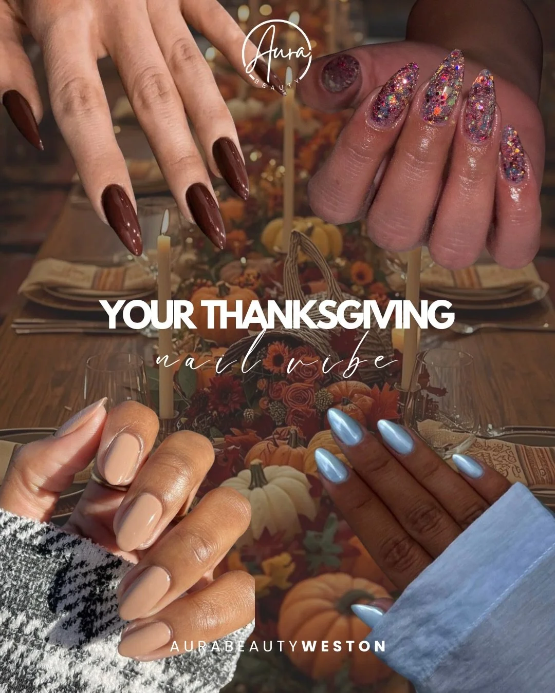 Thanksgiving nails, but tailored to your vibe 💅

From the girl who sets the table and the tone, to the one who shows up sparkling, to the cozy homebody and the cool-toned beauty, there&rsquo;s a look for every mood this season. 

Which one are you?