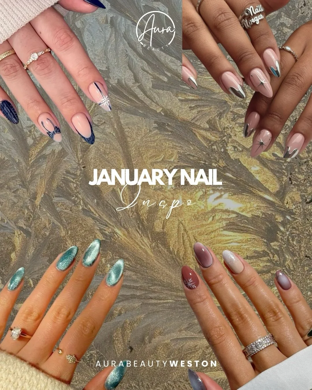 January sets that feel fresh, elevated, and totally you. From soft neutrals to bold details, we&rsquo;ve got your inspo covered. 💅

Save your favorite and book your next appointment at Aura Beauty Weston. 🤍