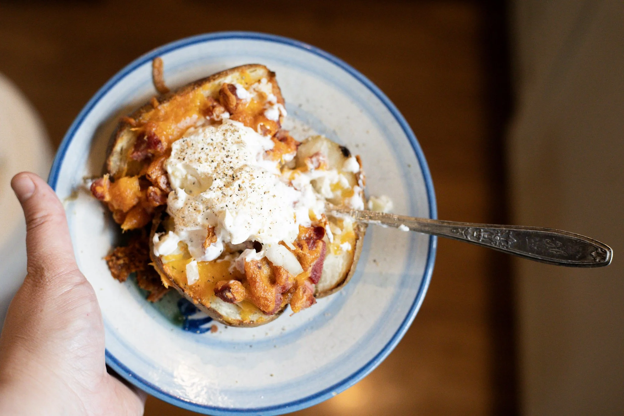 baked potato with heritage pasture raised ham