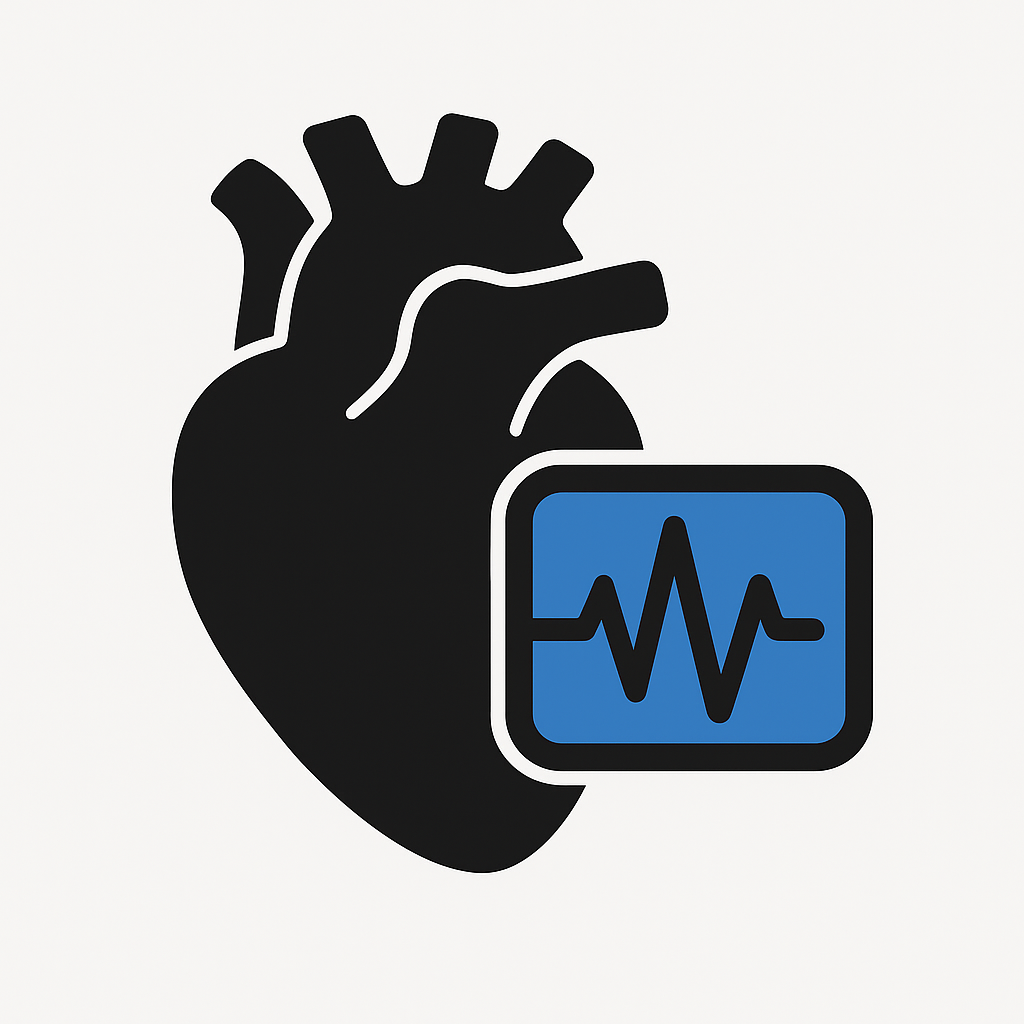 Illustration of a human heart with a digital monitor displaying an electrocardiogram line.