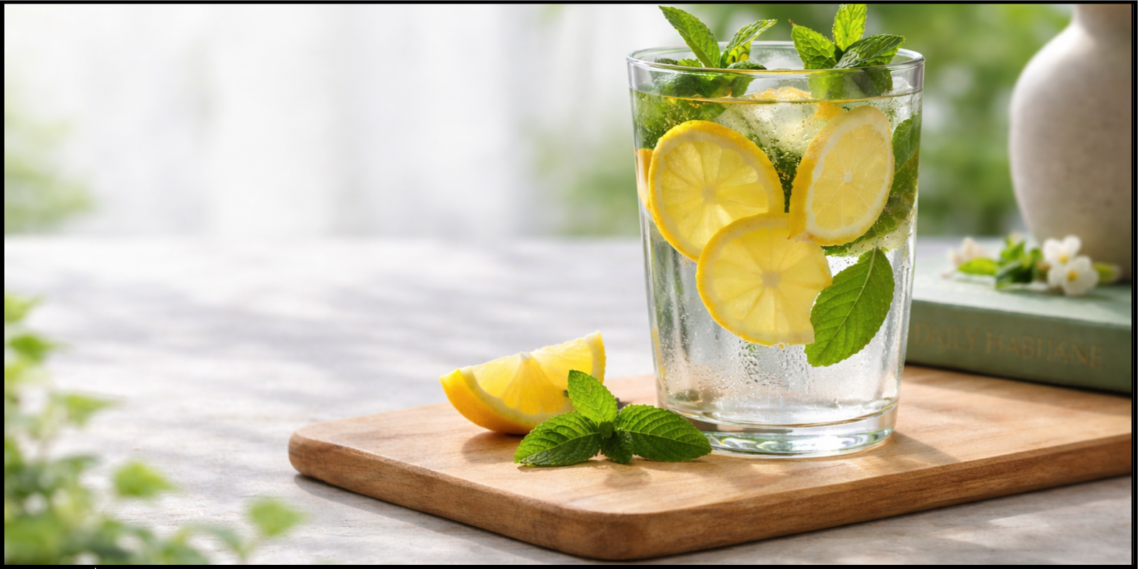 Fresh lemon and mint infused water representing structured self-paced programs that support healthy aging, digestion, and daily habits through food and mindful living