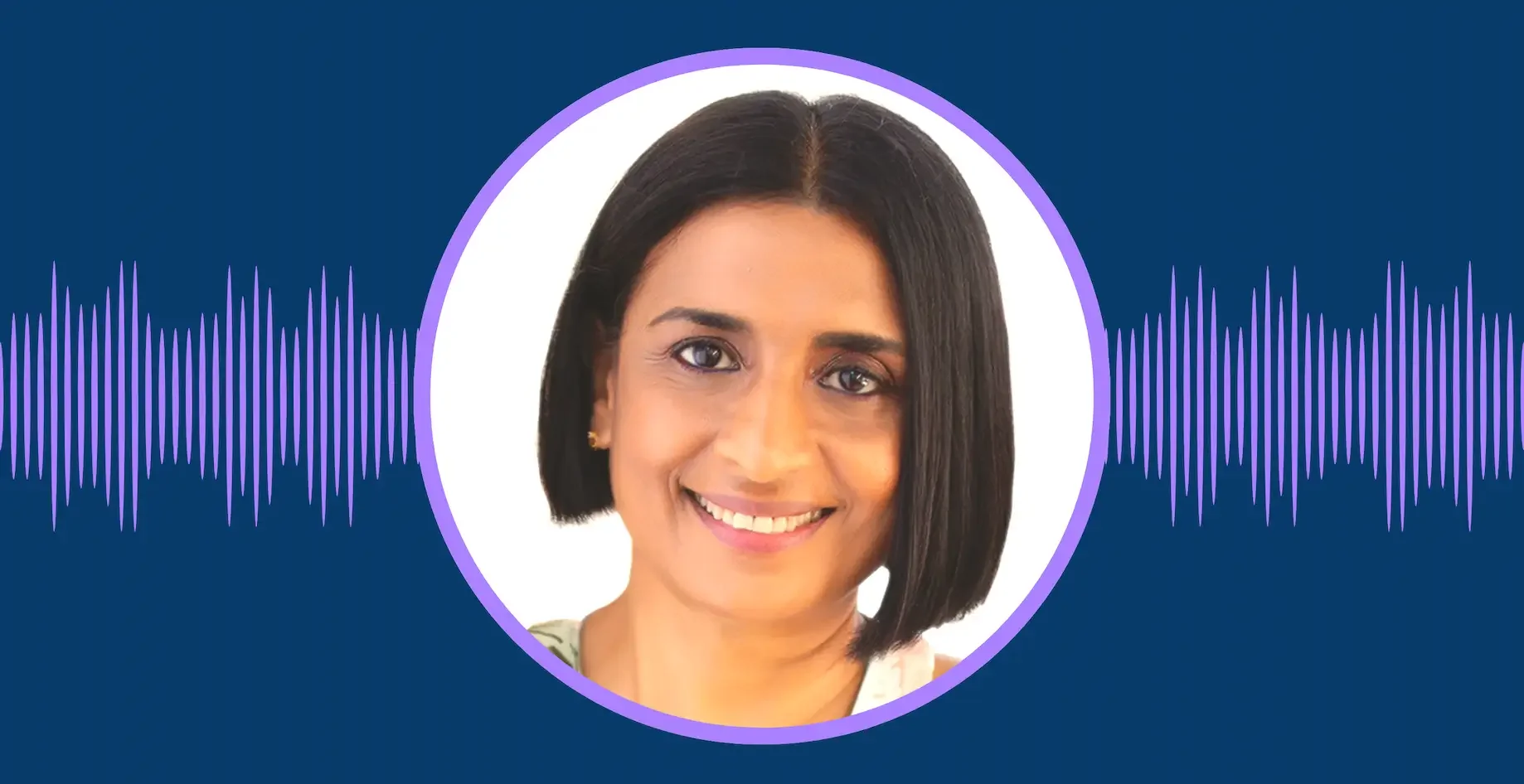 Portrait of Asha Paul for The Empowered Life podcast with audio waveform background
