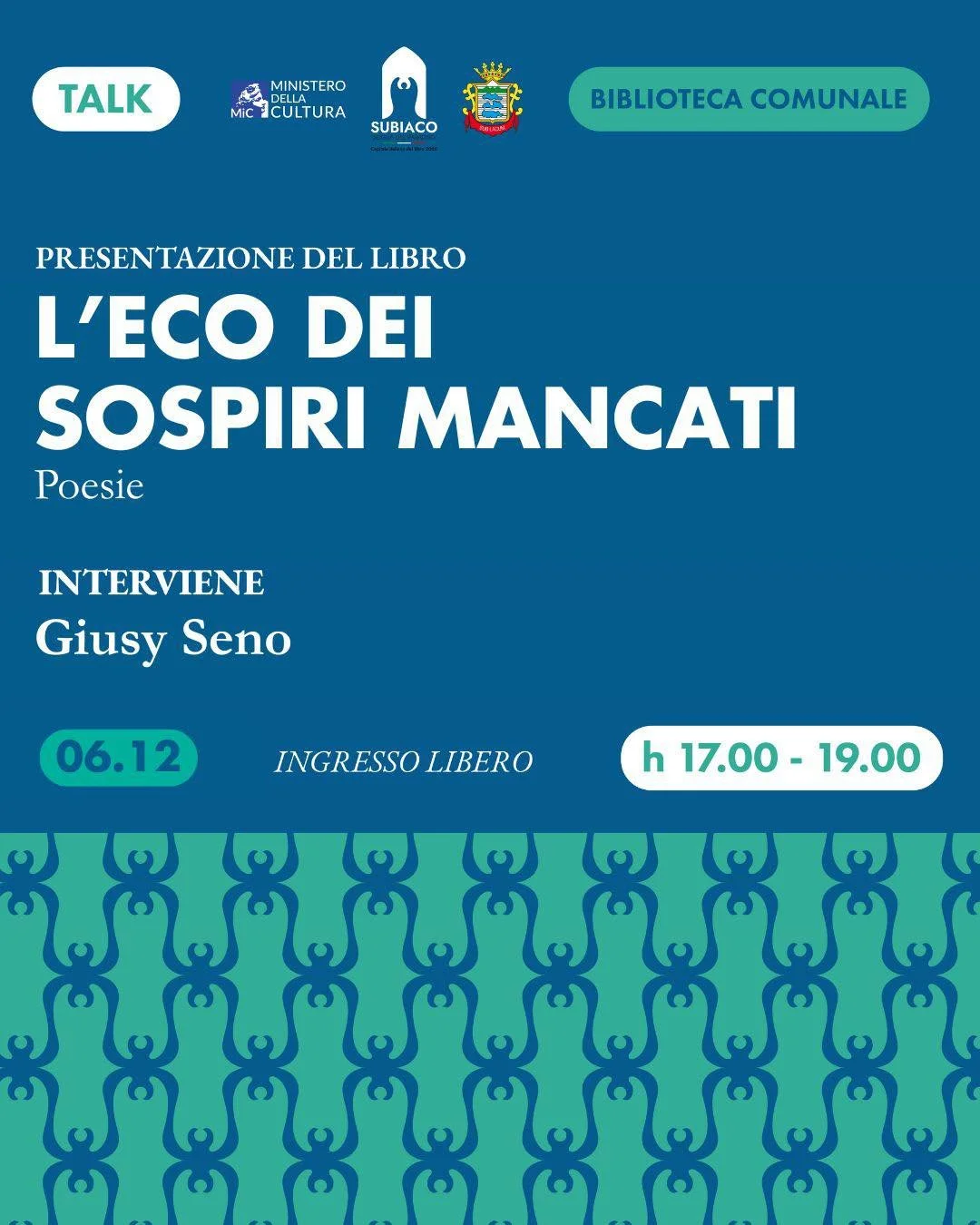 🌬️ &ldquo;𝐋&rsquo;𝐞𝐜𝐨 𝐝𝐞𝐢 𝐬𝐨𝐬𝐩𝐢𝐫𝐢 𝐦𝐚𝐧𝐜𝐚𝐭𝐢&rdquo; 𝐝𝐢 𝐆𝐢𝐮𝐬𝐲 𝐒𝐞𝐧𝐨
📚 𝐏𝐫𝐞𝐬𝐞𝐧𝐭𝐚𝐳𝐢𝐨𝐧𝐞 𝐝𝐞𝐥𝐥𝐚 𝐬𝐢𝐥𝐥𝐨𝐠𝐞 𝐩𝐨𝐞𝐭𝐢𝐜𝐚

🍂 Un nuovo appuntamento di Inconti d&rsquo;autunno arriva presso la Biblioteca Co