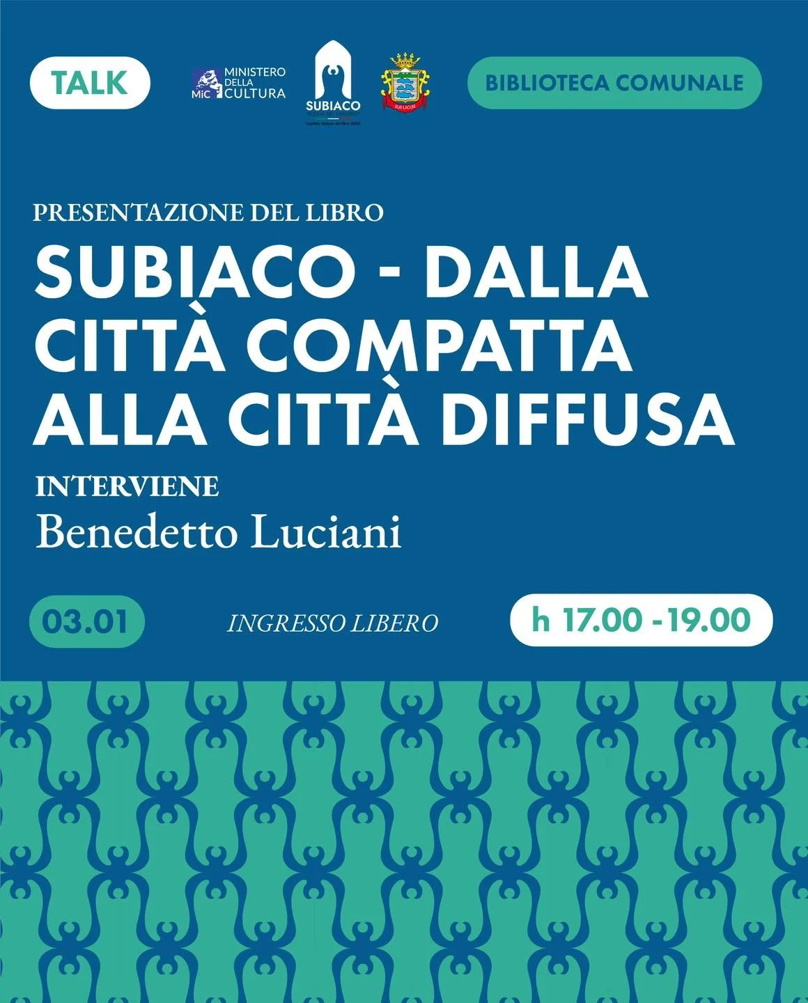 𝐒𝐮𝐛𝐢𝐚𝐜𝐨 - 𝐃𝐚𝐥𝐥𝐚 𝐂𝐢𝐭𝐭𝐚̀ 𝐂𝐨𝐦𝐩𝐚𝐭𝐭𝐚 𝐚𝐥𝐥𝐚 𝐂𝐢𝐭𝐭𝐚̀ 𝐃𝐢𝐟𝐟𝐮𝐬𝐚 📚

🤩 Unisciti a noi il 3 gennaio 2026, dalle ore 17:00 alle ore 19:00, presso la Biblioteca Comunale di Subiaco per un incontro speciale con Benedetto Luci