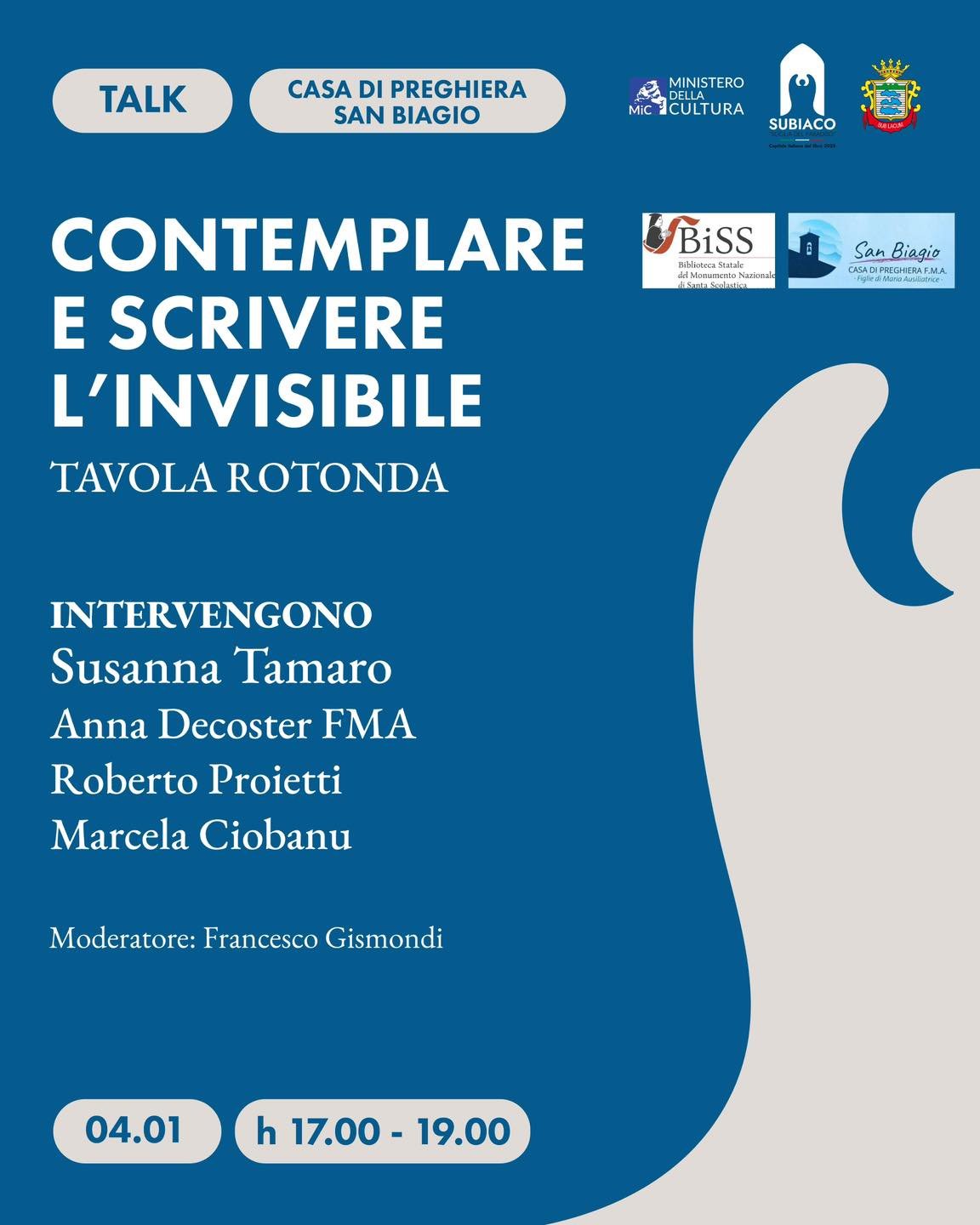 𝐂𝐨𝐧𝐭𝐞𝐦𝐩𝐥𝐚𝐫𝐞 𝐞 𝐬𝐜𝐫𝐢𝐯𝐞𝐫𝐞 𝐥&rsquo;𝐢𝐧𝐯𝐢𝐬𝐢𝐛𝐢𝐥𝐞✨

Non perdere l&rsquo;appuntamento "Contemplare e Scrivere l'Invisibile", un incontro ricco di riflessioni e scambi di idee, dove importanti voci della cultura e della