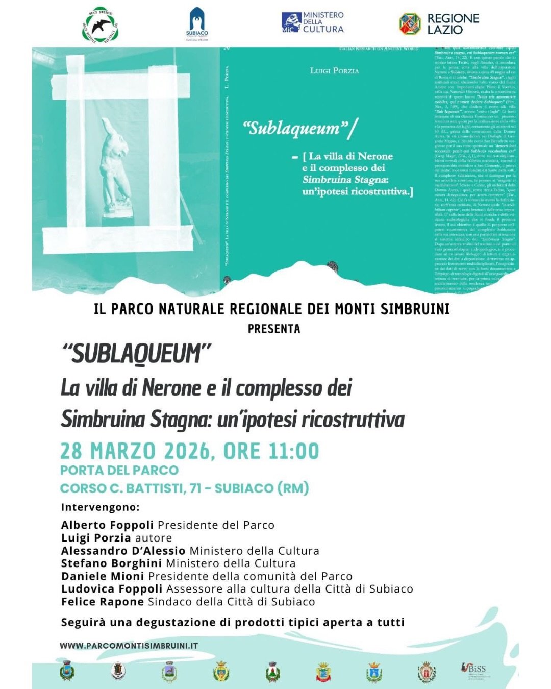 𝐔𝐧 𝐯𝐢𝐚𝐠𝐠𝐢𝐨 𝐭𝐫𝐚 𝐬𝐭𝐨𝐫𝐢𝐚, 𝐧𝐚𝐭𝐮𝐫𝐚 𝐞 𝐫𝐢𝐜𝐞𝐫𝐜𝐚 🌿📚

Sabato 28 marzo, presso la Porta del Parco, un doppio appuntamento per scoprire e approfondire il territorio dei Monti Simbruini tra passato e presente.

📖 &ldquo;Sublaque