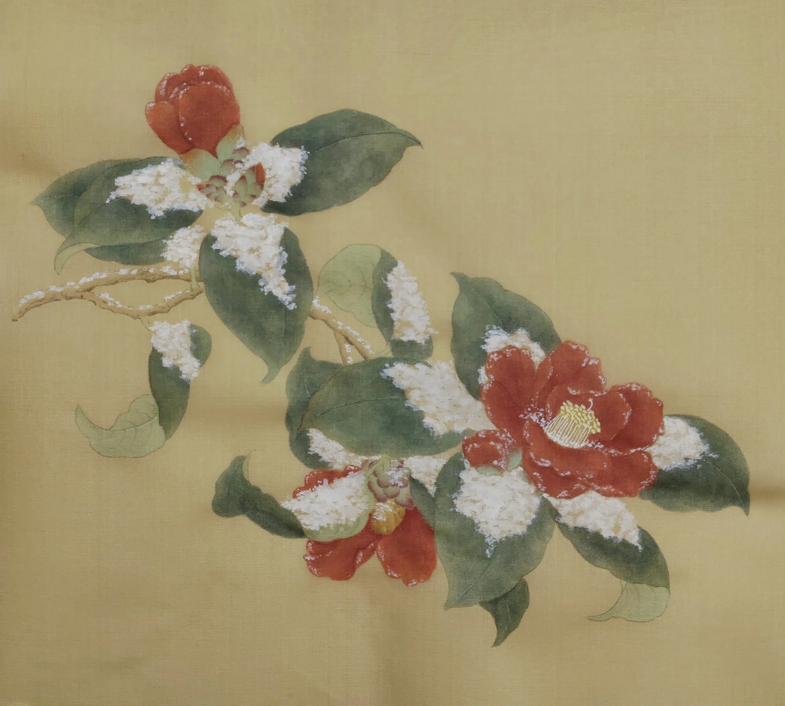 Tea Flowers, Southern Song Dynasty Study (Color Ink on Silk | 26cm x 26cm)