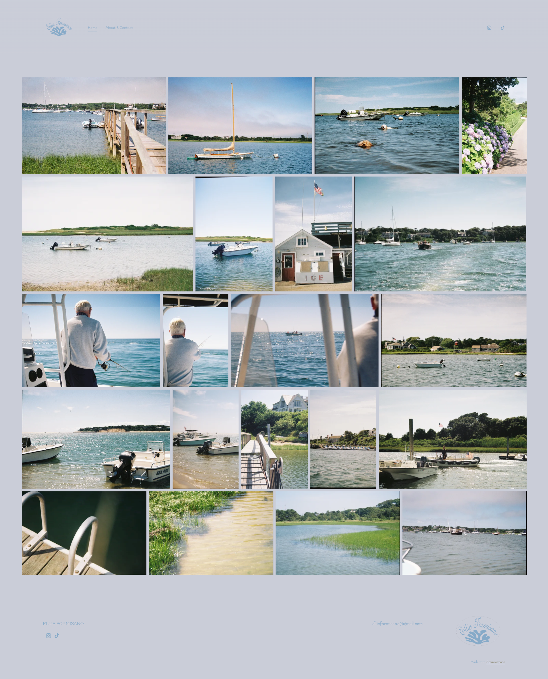 A collage of photos featuring a marina, boats, people fishing, and scenic water views.