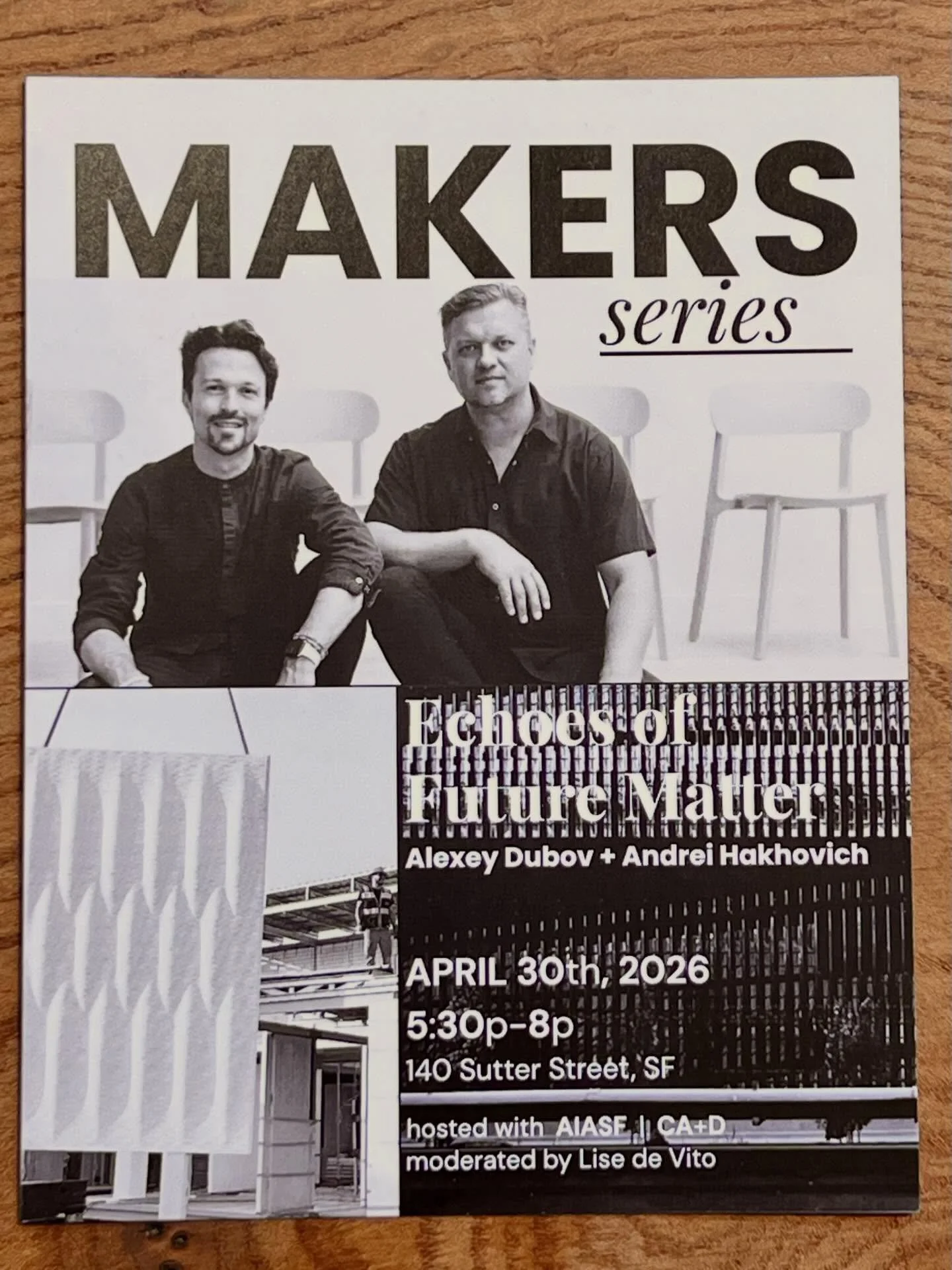 On April 30th 2026, founders of EoFM Andrei and Alexey will be in conversation at the AIA San Francisco Center for Architecture + Design @aiasf as part of their MAKERS series and we&rsquo;ll be talking about Echoes of Future Matter.

EoFM started as 